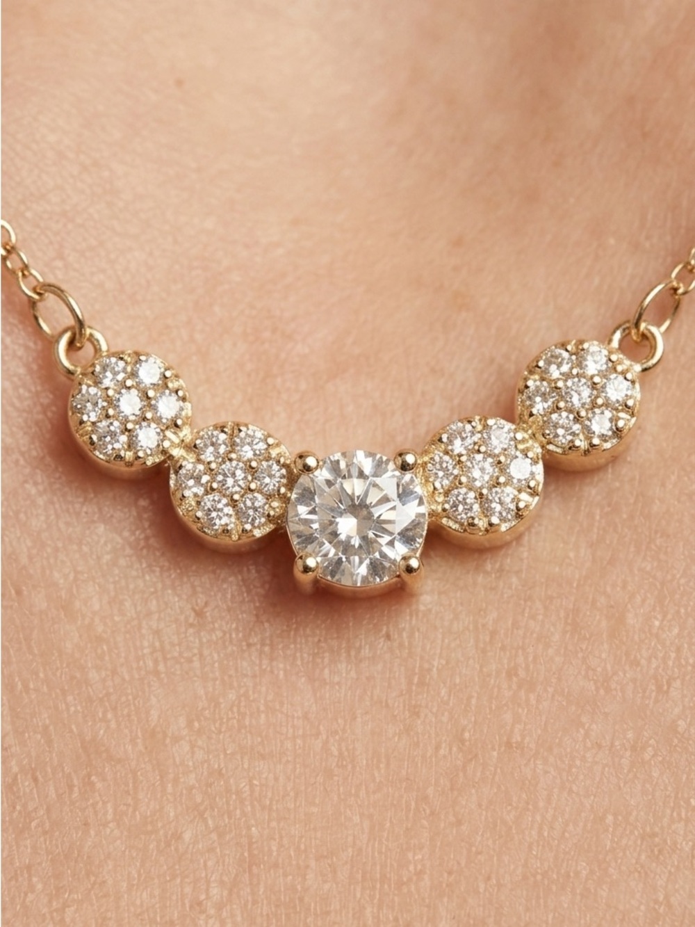 Sparkling Gold Plated Crystal Cluster Necklace with Center Stone